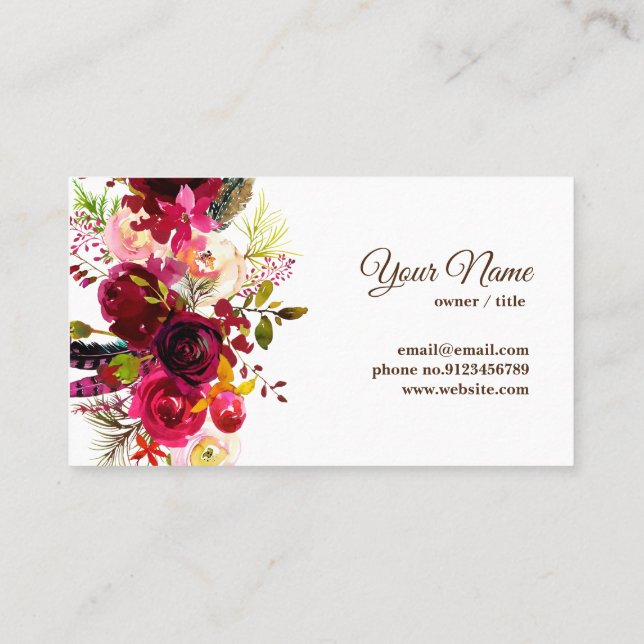 tarjeta de visita floral, boutique (Reverso)