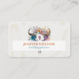 Tarjeta De Visita Floral Bull Skull Watercolor Art