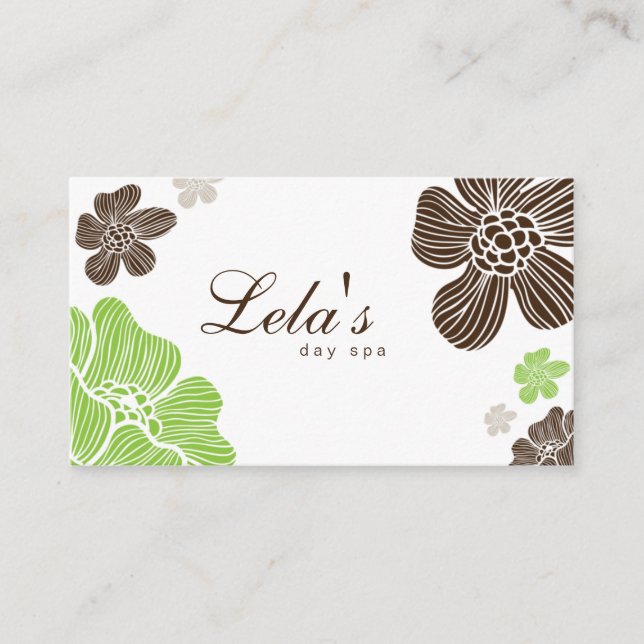 Tarjeta De Visita Floral Business Card Salon Spa Lime Brown Tropical (Anverso)