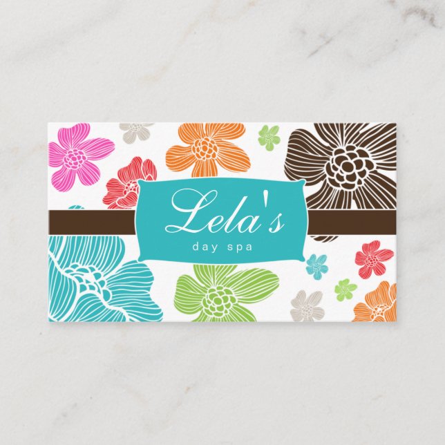 Tarjeta De Visita Floral Business Card Salon Spa Tropical Blue (Anverso)