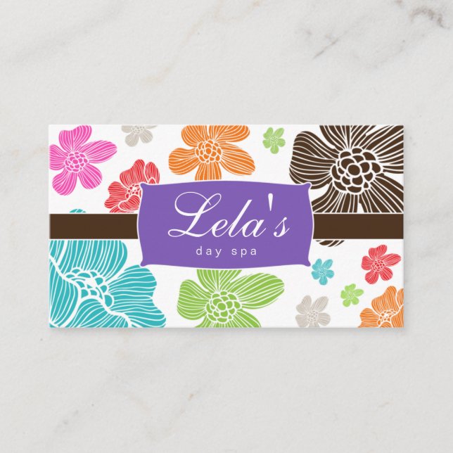 Tarjeta De Visita Floral Business Card Salon Spa Tropical Purple (Anverso)