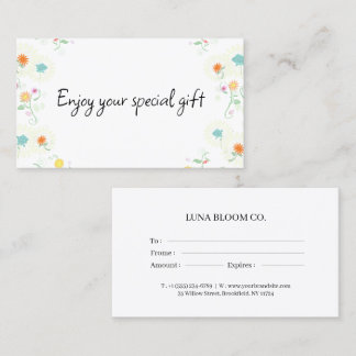 Tarjeta De Visita Floral Business Gift Certificate Card