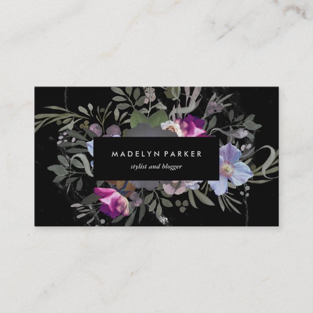 Tarjeta De Visita Floral cambiante negro (Anverso)