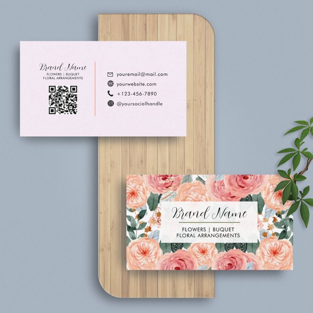 Tarjeta De Visita Floral | Código QR de iconos profesionales femenin (Subido por el creador)