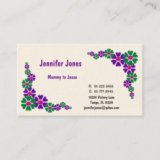 Tarjeta de visita floral colorida (Anverso)