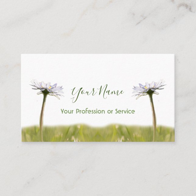 Tarjeta De Visita Floral Daisy flores en verde y blanco! (Anverso)