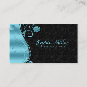 Tarjeta De Visita Floral Damask Blue Swirl