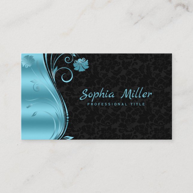 Tarjeta De Visita Floral Damask Blue Swirl (Anverso)