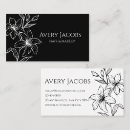 Tarjeta De Visita Floral de boho blanco y negro moderna única