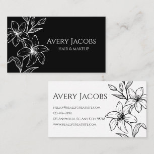 Tarjeta De Visita Floral de boho blanco y negro moderna única