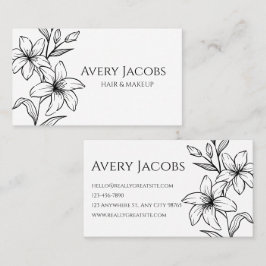 Tarjeta De Visita Floral de boho blanco y negro moderna única