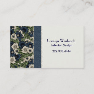 Tarjeta de visita floral de bonito azul e marfil