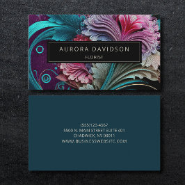 Tarjeta De Visita Floral de color morado Verde azulado de la flor de