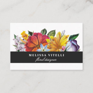 Tarjeta De Visita Floral de colores audaces en blanco