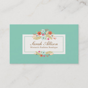 Tarjeta De Visita Floral de cosecha floral de color turquesa