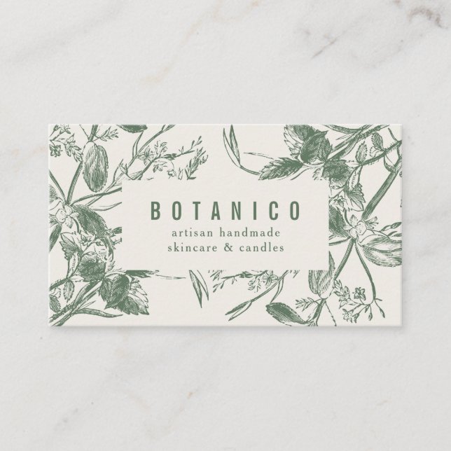 Tarjeta De Visita Floral de crema de salvia botánica moderna simple  (Anverso)