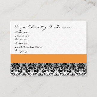 Tarjeta De Visita Floral de damasco blanco y negro con cinta morada