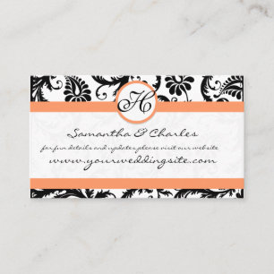 Tarjeta De Visita Floral de damasco blanco y negro con guarnecido de