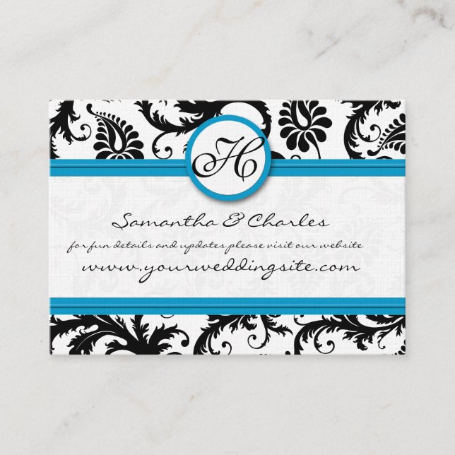 Tarjeta De Visita Floral de damasco blanco y negro con trineo de Aqu (Anverso)