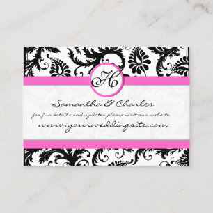 Tarjeta De Visita Floral de damasco blanco y negro con trineo rosa