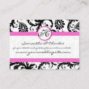 Tarjeta De Visita Floral de damasco blanco y negro con trineo rosa
