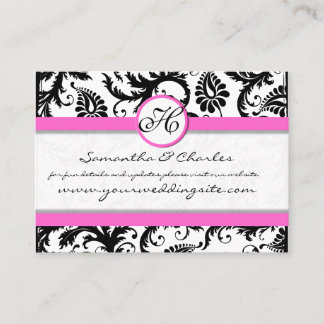 Tarjeta De Visita Floral de damasco blanco y negro con trineo rosa