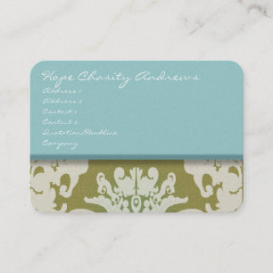 Tarjeta De Visita Floral de Damask azul y dorado de agua -