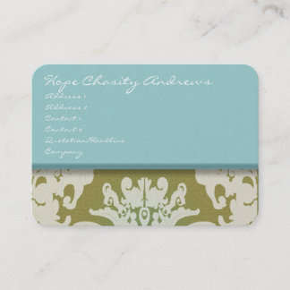 Tarjeta De Visita Floral de Damask azul y dorado de agua -