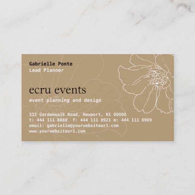 Tarjeta de visita floral de Ecru de los sueños (Anverso)