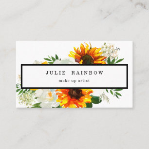 Tarjeta De Visita Floral de girasol artística - Blanco