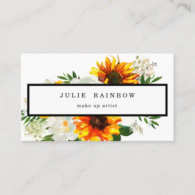 Tarjeta De Visita Floral de girasol artística - Blanco (Anverso)