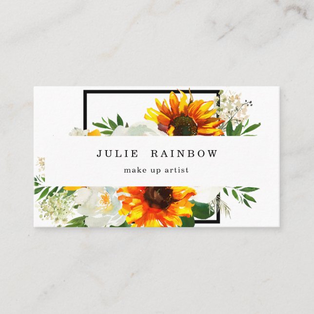 Tarjeta De Visita Floral de girasol artístico - Blanco 2 (Anverso)