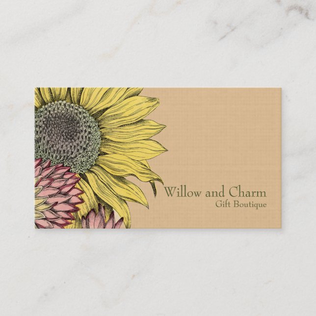 Tarjeta de visita floral de girasol botánico (Anverso)