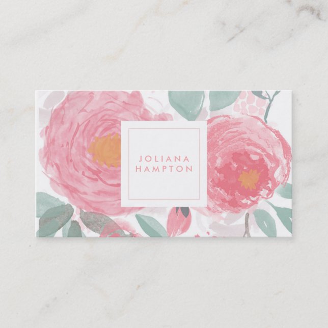 Tarjeta de visita floral de la acuarela pintada a (Anverso)