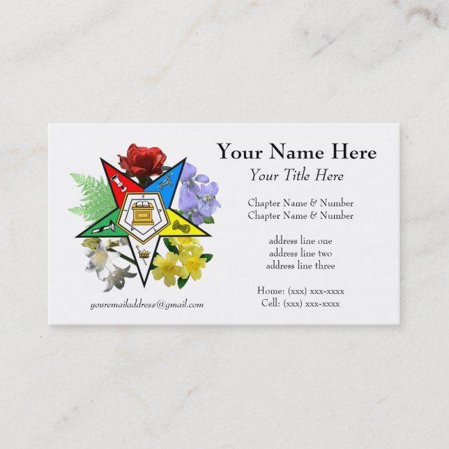 Tarjeta de visita floral de la estrella del este (Anverso)