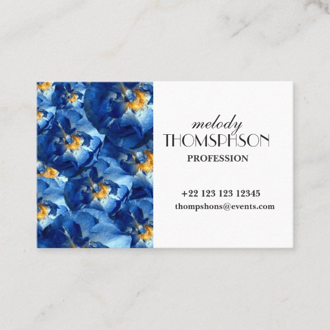 Tarjeta de visita floral de los rosas azules (Anverso)