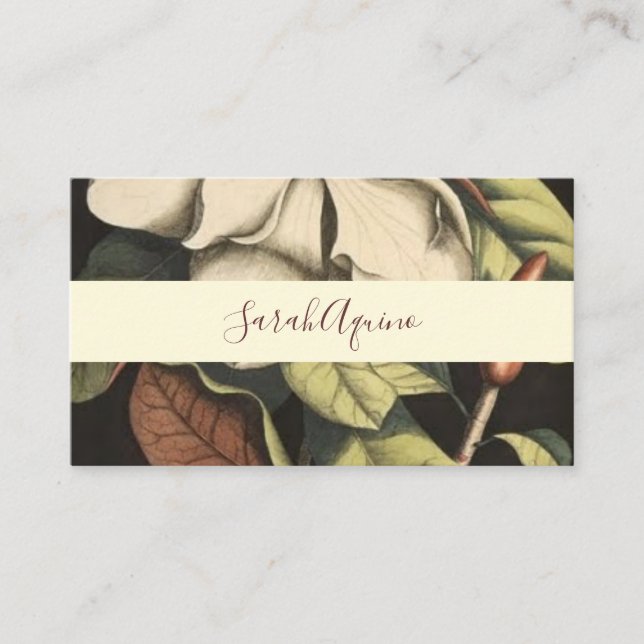 Tarjeta De Visita Floral de Magnolia Blanca Monogramada (Anverso)