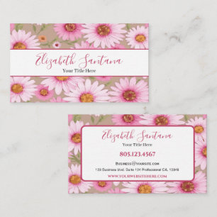 Tarjeta De Visita Floral de margarita rosa blanca