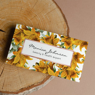 Tarjeta De Visita Floral de moda del lirio verde anaranjado rústico