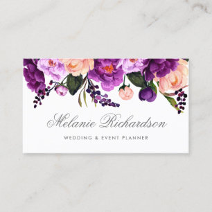 Tarjeta De Visita Floral de plata púrpura ultravioleta elegante