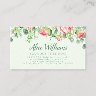 Tarjeta De Visita Floral de primavera elegante verde