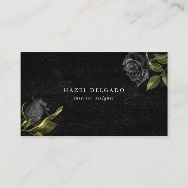 Tarjeta De Visita Floral de Rosa negro gótico (Anverso)