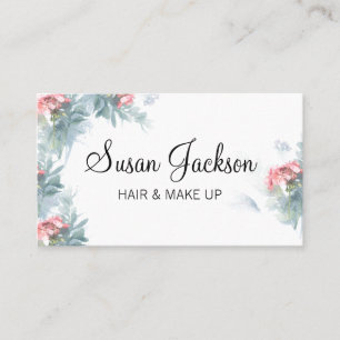 Tarjeta De Visita Floral de salvia rosa elegante maquillaje de pelo 