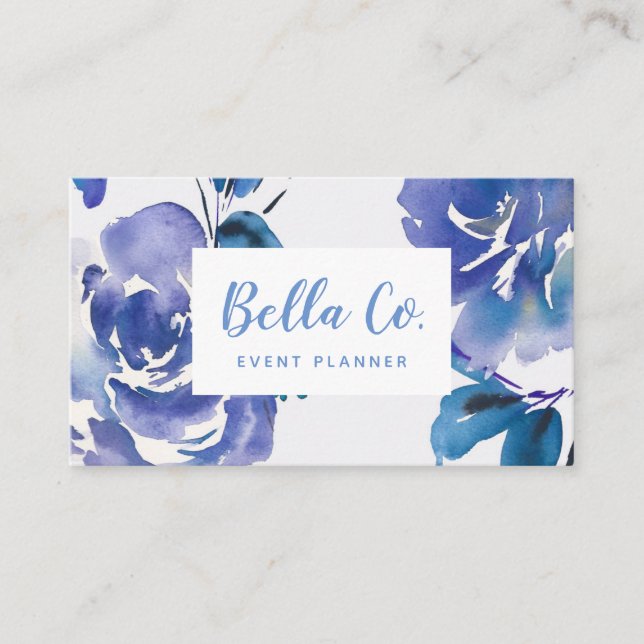 Tarjeta de visita floral del añil de Boho (Anverso)