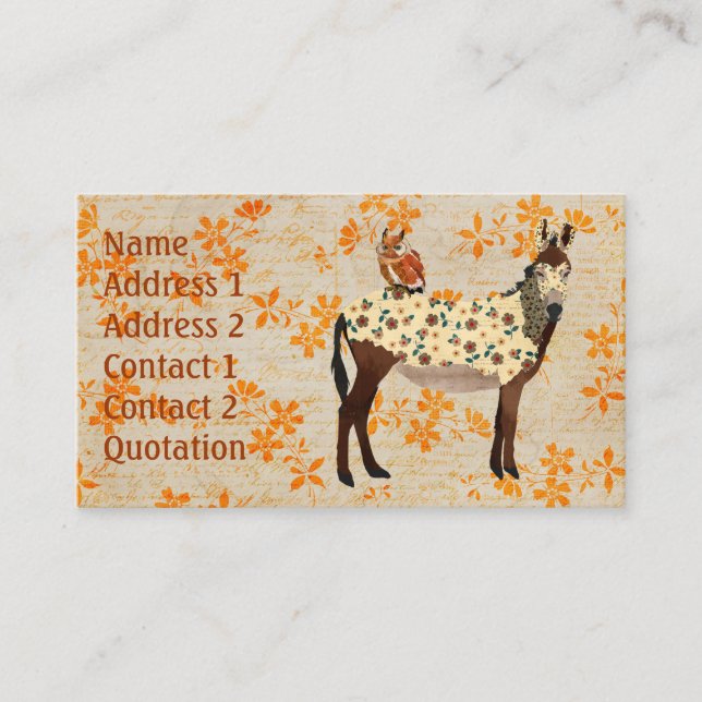 Tarjeta de visita floral del burro y del búho (Anverso)