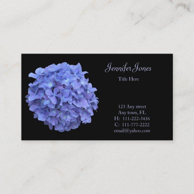 Tarjeta de visita floral del Hydrangea azul (Anverso)