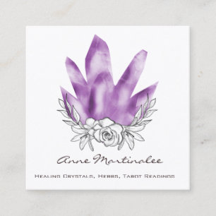 Tarjeta de visita Floral Doodle Purple Crystals Sq
