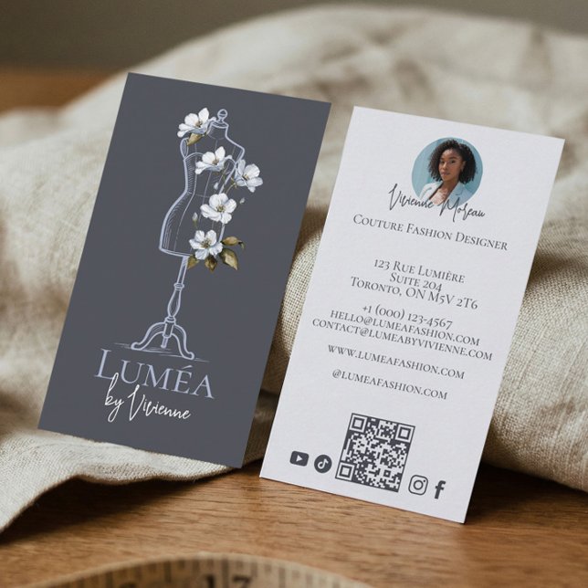 Tarjeta De Visita Floral Dress Form Mannequin Fashion Designer Photo (Floral Dress Form Mannequin Fashion Designer Photo Business Card)