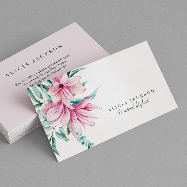 Tarjeta De Visita Floral elegante acuarela moderna estilo personal (Subido por el creador)