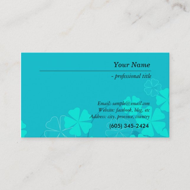 Tarjeta De Visita floral, elegante, azul (Anverso)